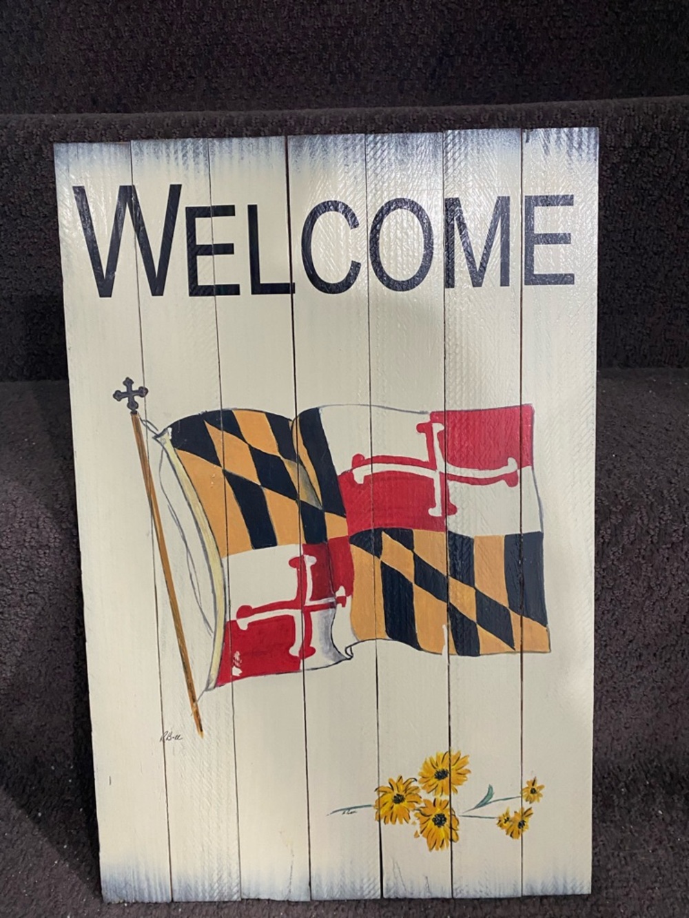 Welcome Wooden Wall Art with Maryland Flag and Sunflowers